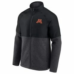 Men's Fanatics Branded Black/Heathered Charcoal Minnesota Golden Gophers Durable Raglan Full-Zip Jacket -Metaverse shop unnamed file 10006