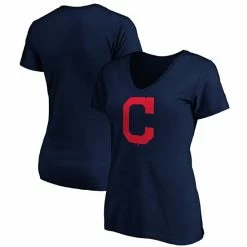 Women's Fanatics Branded Navy Cleveland Indians Core Official Logo V-Neck T-Shirt -Metaverse shop unnamed file 10176