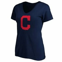 Women's Fanatics Branded Navy Cleveland Indians Core Official Logo V-Neck T-Shirt -Metaverse shop unnamed file 10177