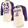 Women's Fanatics Branded LeBron James Cream Los Angeles Lakers Raglan 3/4-Sleeve T-Shirt -Metaverse shop unnamed file 10211
