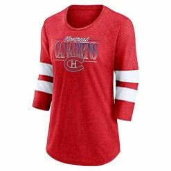 Women's Fanatics Branded Heathered Red/White Montreal Canadiens Full Shield 3/4-Sleeve Tri-Blend Raglan Scoop Neck T-Shirt -Metaverse shop unnamed file 10406
