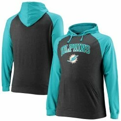 Men's Fanatics Branded Aqua/Heathered Charcoal Miami Dolphins Big & Tall Lightweight Raglan Pullover Hoodie