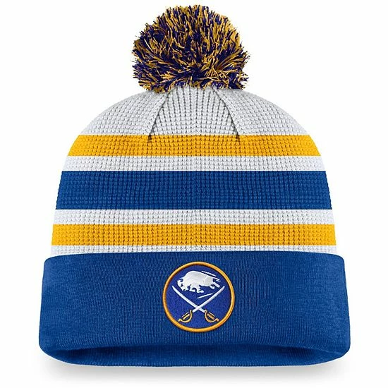 Men's Fanatics Branded White/Royal Buffalo Sabres Authentic Pro Draft Cuffed Knit Hat With Pom 3 Men's Fanatics Branded White/Royal Buffalo Sabres Authentic Pro Draft Cuffed Knit Hat With Pom