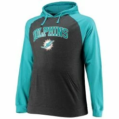 Men's Fanatics Branded Aqua/Heathered Charcoal Miami Dolphins Big & Tall Lightweight Raglan Pullover Hoodie -Metaverse shop unnamed file 1043