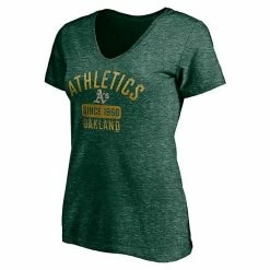 Women's Fanatics Branded Heathered Green Oakland Athletics Old Time Favorite V-Neck T-Shirt -Metaverse shop unnamed file 10471
