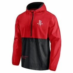 Men's Fanatics Branded Red/Black Houston Rockets Anorak Block Party Windbreaker Half-Zip Hoodie Jacket -Metaverse shop unnamed file 10507