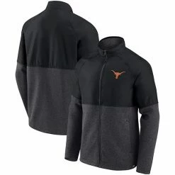 Men's Fanatics Branded Black/Heathered Charcoal Texas Longhorns Durable Raglan Full-Zip Jacket