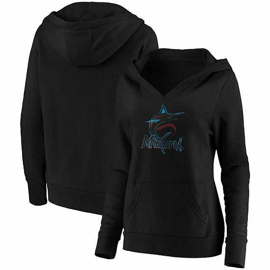 Women's Fanatics Branded Black Miami Marlins Core Team Crossover V-Neck Pullover Hoodie 3 Women's Fanatics Branded Black Miami Marlins Core Team Crossover V-Neck Pullover Hoodie