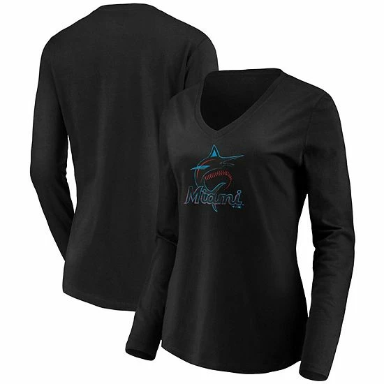 Women's Fanatics Branded Black Miami Marlins Core Team Long Sleeve V-Neck T-Shirt 3 Women's Fanatics Branded Black Miami Marlins Core Team Long Sleeve V-Neck T-Shirt