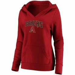 Women's Fanatics Branded Red Arizona Diamondbacks Core Team Lockup V-Neck Pullover Hoodie -Metaverse shop unnamed file 10706