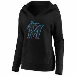 Women's Fanatics Branded Black Miami Marlins Official Logo Crossover V-Neck Pullover Hoodie -Metaverse shop unnamed file 10784