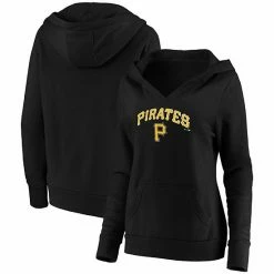 Women's Fanatics Branded Black Pittsburgh Pirates Core Team Lockup V-Neck Pullover Hoodie -Metaverse shop unnamed file 10837