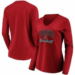 Women's Fanatics Branded Red Arizona Diamondbacks Victory Script V-Neck Long Sleeve T-Shirt -Metaverse shop unnamed file 10840