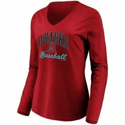 Women's Fanatics Branded Red Arizona Diamondbacks Victory Script V-Neck Long Sleeve T-Shirt -Metaverse shop unnamed file 10841