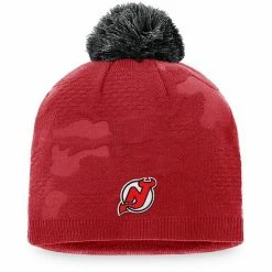 Women's Fanatics Branded Red/Black New Jersey Devils Authentic Pro Team Locker Room Beanie With Pom