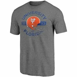 Men's Fanatics Branded Heathered Gray Florida Gators Throwback Helmet Tri-Blend T-Shirt -Metaverse shop unnamed file 10889