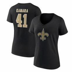 Women's Fanatics Branded Alvin Kamara Black New Orleans Saints Player Icon Name & Number V-Neck T-Shirt