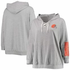 Women's Fanatics Branded Heathered Gray Cleveland Browns Plus Size Lace-Up Pullover Hoodie -Metaverse shop unnamed file 11121