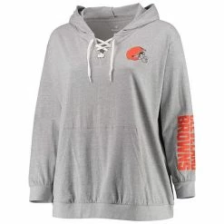 Women's Fanatics Branded Heathered Gray Cleveland Browns Plus Size Lace-Up Pullover Hoodie -Metaverse shop unnamed file 11122