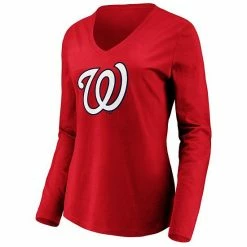 Women's Fanatics Branded Red Washington Nationals Official Logo Long Sleeve V-Neck T-Shirt -Metaverse shop unnamed file 11411