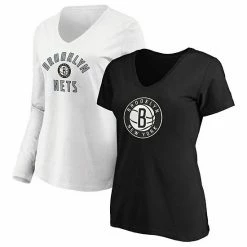 Women's Fanatics Branded Black/White Brooklyn Nets V-Neck T-Shirt Combo Pack -Metaverse shop unnamed file 11431