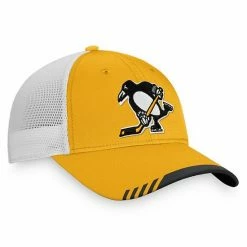 Men's Fanatics Branded Gold/White Pittsburgh Penguins Alternate Authentic Pro Locker Room Logo Trucker Snapback Hat -Metaverse shop unnamed file 11469
