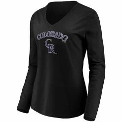 Women's Fanatics Branded Black Colorado Rockies Core Team Lockup Long Sleeve V-Neck T-Shirt -Metaverse shop unnamed file 11522