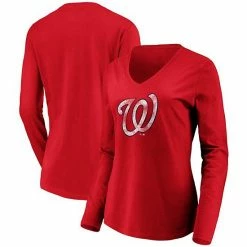 Women's Fanatics Branded Red Washington Nationals Core Team Long Sleeve V-Neck T-Shirt -Metaverse shop unnamed file 11525