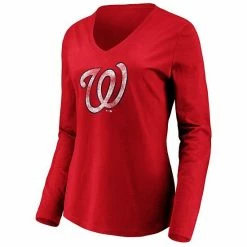 Women's Fanatics Branded Red Washington Nationals Core Team Long Sleeve V-Neck T-Shirt -Metaverse shop unnamed file 11526