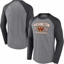 Men's Fanatics Branded Heathered Gray/Heathered Charcoal Washington Commanders Weekend Casual Raglan Long Sleeve T-Shirt -Metaverse shop unnamed file 1162