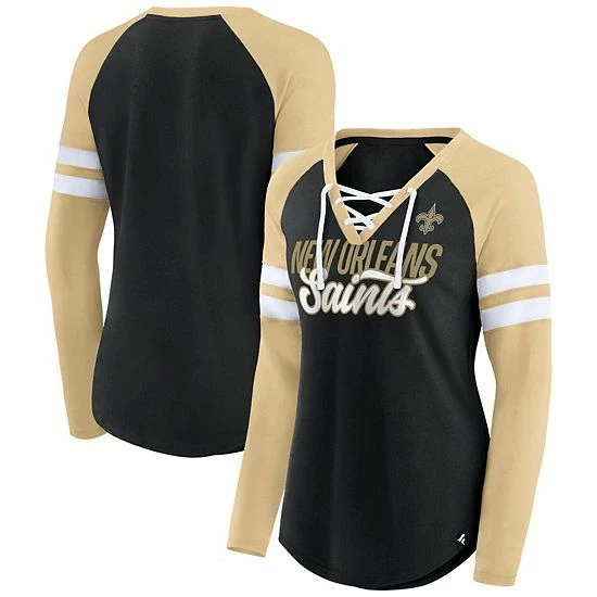Women's Fanatics Branded Black/Gold New Orleans Saints True to Form Raglan Lace-Up V-Neck Long Sleeve T-Shirt Women's Fanatics Branded Black/Gold New Orleans Saints True To Form Raglan Lace-Up V-Neck Long Sleeve T-Shirt -Metaverse shop unnamed file 1165