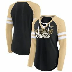 Women's Fanatics Branded Black/Gold New Orleans Saints True To Form Raglan Lace-Up V-Neck Long Sleeve T-Shirt 3 Women's Fanatics Branded Black/Gold New Orleans Saints True To Form Raglan Lace-Up V-Neck Long Sleeve T-Shirt -Metaverse shop unnamed file 1166