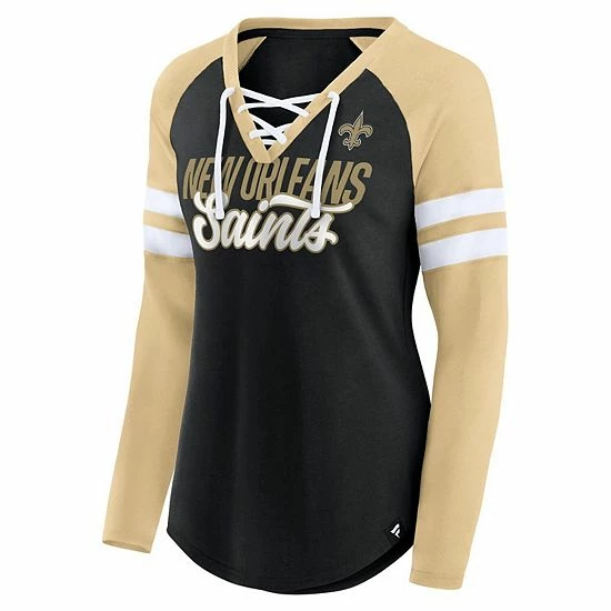Women's Fanatics Branded Black/Gold New Orleans Saints True to Form Raglan Lace-Up V-Neck Long Sleeve T-Shirt Women's Fanatics Branded Black/Gold New Orleans Saints True To Form Raglan Lace-Up V-Neck Long Sleeve T-Shirt -Metaverse shop unnamed file 1167