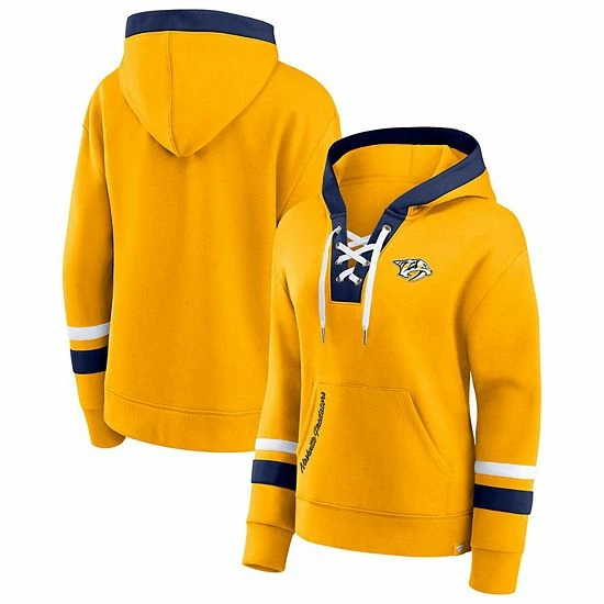 Women's Fanatics Branded Gold Nashville Predators Bombastic Exclusive Lace-Up Pullover Hoodie 3 Women's Fanatics Branded Gold Nashville Predators Bombastic Exclusive Lace-Up Pullover Hoodie