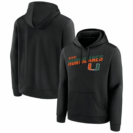 Men's Fanatics Branded Black Miami Hurricanes Quick Slant Pullover Hoodie 4 Men's Fanatics Branded Black Miami Hurricanes Quick Slant Pullover Hoodie - Image 2