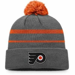 Men's Fanatics Branded Charcoal/Orange Philadelphia Flyers Cuffed Knit Hat With Pom
