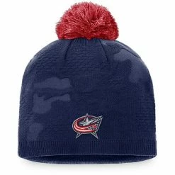 Women's Fanatics Branded Navy/Red Columbus Blue Jackets Authentic Pro Team Locker Room Beanie With Pom