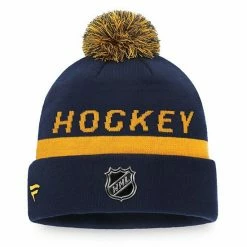 Men's Fanatics Branded Navy/Gold St. Louis Blues Authentic Pro Team Locker Room Cuffed Knit Hat With Pom -Metaverse shop unnamed file 11723