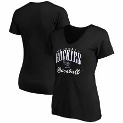 Women's Fanatics Branded Black Colorado Rockies Victory Script V-Neck T-Shirt