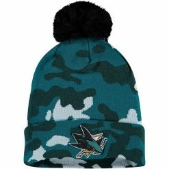 Men's Fanatics Branded Teal San Jose Sharks Mute Camo Cuffed Knit Hat With Pom