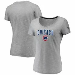Women's Fanatics Branded Gray Chicago Cubs Wordmark & Logo Space-Dye V-Neck T-Shirt -Metaverse shop unnamed file 11921