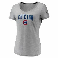 Women's Fanatics Branded Gray Chicago Cubs Wordmark & Logo Space-Dye V-Neck T-Shirt -Metaverse shop unnamed file 11922