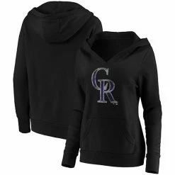 Women's Fanatics Branded Black Colorado Rockies Core Team Crossover V-Neck Pullover Hoodie