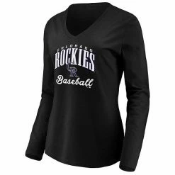 Women's Fanatics Branded Black Colorado Rockies Victory Script V-Neck Long Sleeve T-Shirt -Metaverse shop unnamed file 12070