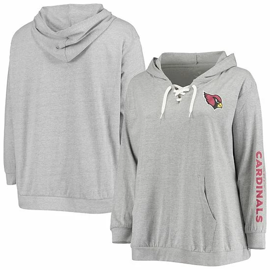 Women's Fanatics Branded Heathered Gray Arizona Cardinals Plus Size Lace-Up Pullover Hoodie 3 Women's Fanatics Branded Heathered Gray Arizona Cardinals Plus Size Lace-Up Pullover Hoodie