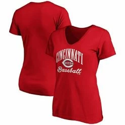Women's Fanatics Branded Red Cincinnati Reds Victory Script V-Neck T-Shirt -Metaverse shop unnamed file 12183