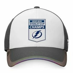 Men's Fanatics Branded White/Gray Tampa Bay Lightning 2020 NHL Stanley Cup Champs Banner Snapback Hat -Metaverse shop unnamed file 12266