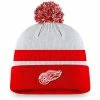 Men's Fanatics Branded White/Red Detroit Red Wings Authentic Pro Draft Cuffed Knit Hat With Pom