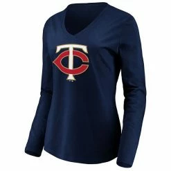 Women's Fanatics Branded Navy Minnesota Twins Official Logo Long Sleeve V-Neck T-Shirt -Metaverse shop unnamed file 12348