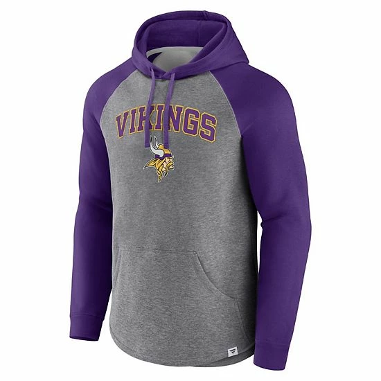 Men's Fanatics Branded Heathered Gray/Purple Minnesota Vikings By Design Raglan Pullover Hoodie 5 Men's Fanatics Branded Heathered Gray/Purple Minnesota Vikings By Design Raglan Pullover Hoodie - Image 3